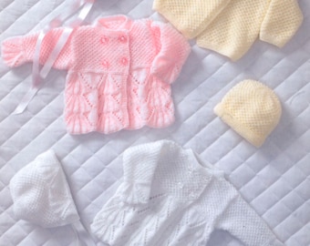 premature baby cardigan and bonnets knitting pattern