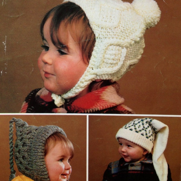 patron de tricot vintage PDF chapeaux pour tout-petits pour garçons et filles pixie bonnet aran casque fairisle bas bonnet