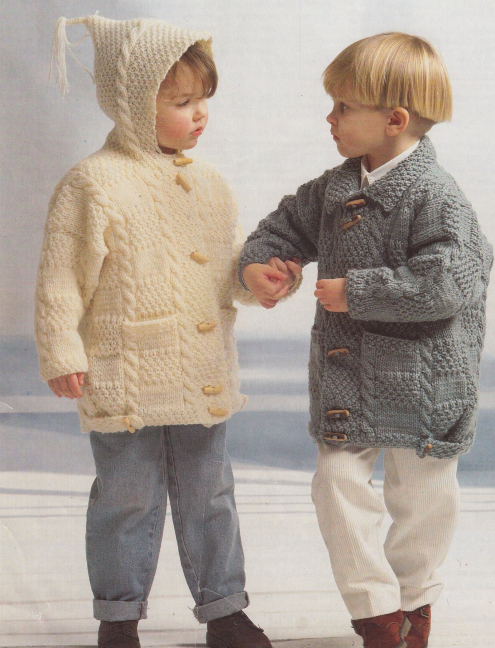 Knitting Pattern PDF for Childs Aran Duffle Coats Boy or Girl Etsy