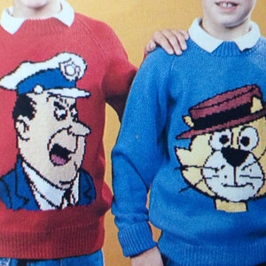 Top Cat knitting pattern jumpers to fit children and adults 24 to 44 inch chest in dk or 4 ply yarn