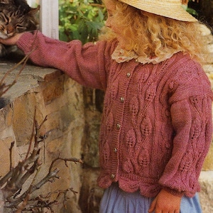 girls leaf design cardigan vintage knitting pattern sizes from toddler to older child