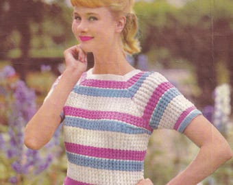 Vintage Ladies Sweater Knitting Pattern, 4 Ply, 34-38" Chest (PDF Download)