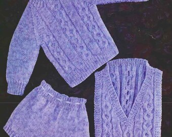 baby jumper slipover and knickers knitting pattern - vintage - PDF instant download