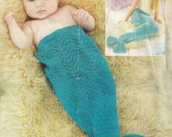 PDF knitting pattern for mermaid tail blanket, snuggle sack for baby to child, instant download PDF