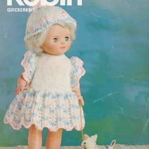 vintage 12 inch baby doll outfits knitting pattern in DK yarn