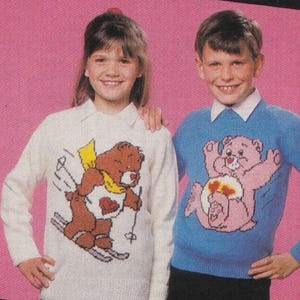 vintage Troetelbeertjes breipatroon truien voor kinderen en volwassenen dk of 4 laags intasia charts NO SLEEPY