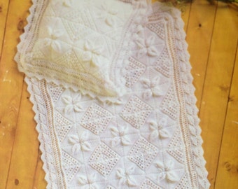 baby blanket and pillow case knitting pattern vintage style leaf flower lace pattern