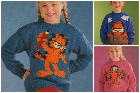 Vintage Knitting Pattern for Childrens Garfield Character Sweaters Instant Download PDF Etsy Australia