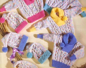 baby and children aran cables sweaters and pompom hats vintage knitting pattern