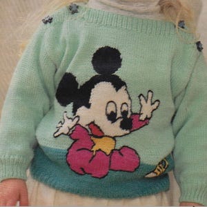 mickey and minnie mouse knitting pattern childs jumper ages 2-5 intarsia sweaters in 4 ply
