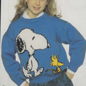 snoopy knitting pattern sweaters for children and adults dk wool intarsia charts vintage character knitting