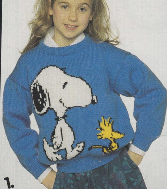 Snoopy Knitting Pattern Sweaters for Children and Adults Dk Wool