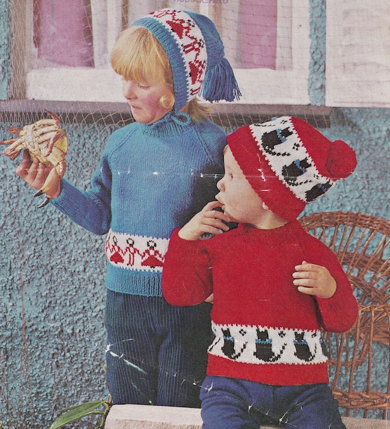 Vintage Knitting Pattern for Childrens Lovely Cat and Child Fair