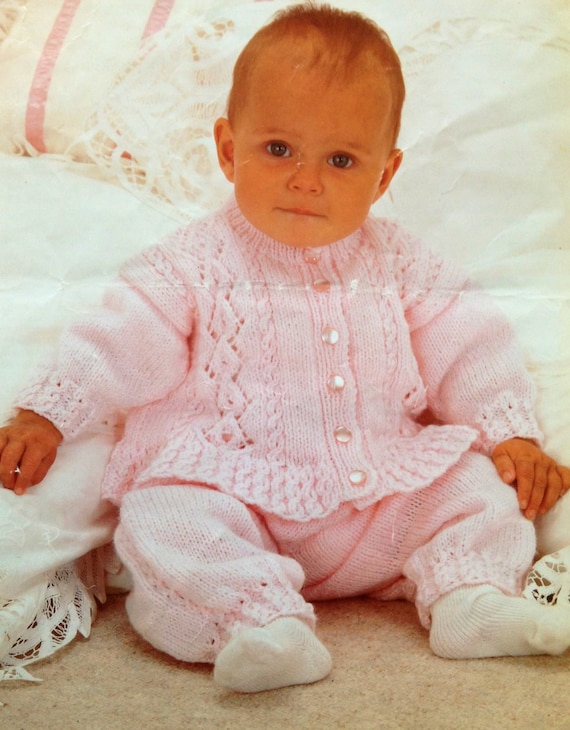 Baby knitting pattern for double knit cardigan and trousers Etsy