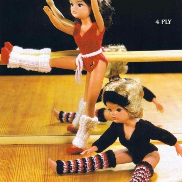 vintage Sindy doll knitting pattern - aerobics outfit - fits Sindy Barbie and teenage dolls - legwarmers and leotard