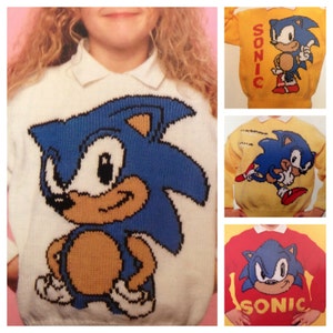 Sonic the Hedgehog knitting pattern sweaters for children and adults intasia charts vintage character knitting