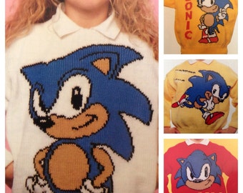 Sonic the Hedgehog knitting pattern sweaters for children and adults intasia charts vintage character knitting