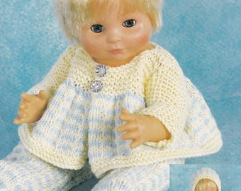 vintage baby doll outfits knitting pattern, 10 to 12 inch baby doll in dk 8 ply yarn, PDF download, jacket and leggings set
