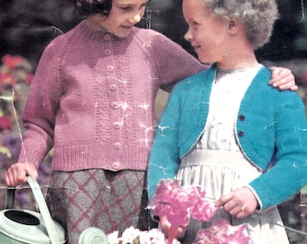 cropped cardigan shrug knitting pattern PDF download vintage for girls ages 4 to 9