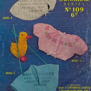 vintage baby knitting pattern PDF for 3 ply cardigans and shrugs continental coatees size 3-6m