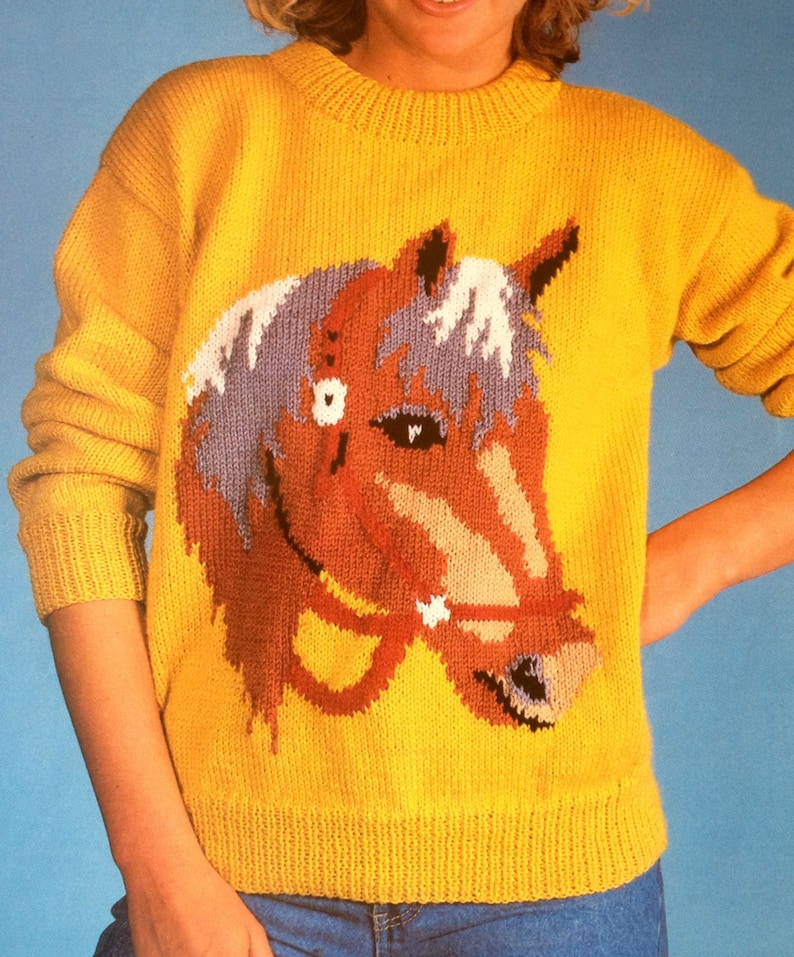 Horse sweater knitting pattern for children women men intarsia Etsy