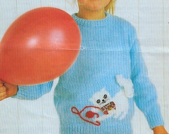 vintage knitting pattern for cute kitten sweater in childrens sizes