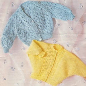 baby cardigan knitting pattern vintage PDF lace and dolman sleeve designs in size 18-20 inches dk