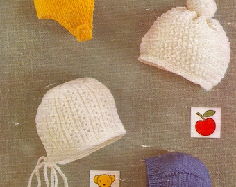 vintage knitting pattern for baby toddler hats
