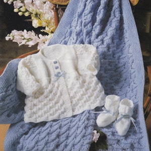 baby knitting pattern vintage matinee coat booties and shawl in double knit sizes 14 16 18 20 inch chest