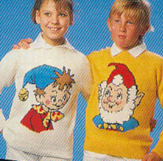 Vintage Noddy Knitting Pattern Intarsia Chart Jumper Sweater