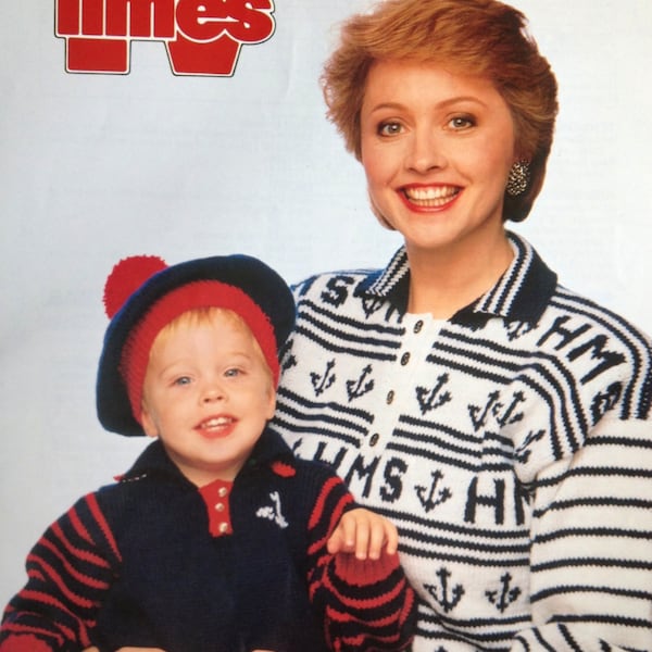 vintage knitting pattern for sailor sweaters nautical jumper and hat baby and womens sizes TV Times