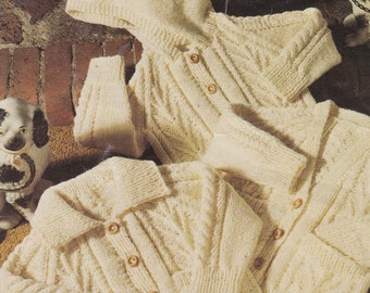 knitting pattern PDF for baby to child aran cardigans jacket and jumper boy or girl 20-28"
