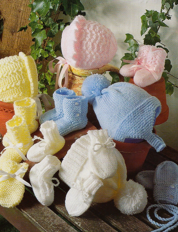 Vintage Knitting Pattern PDF Baby Layette Set Booties Hats Lace
