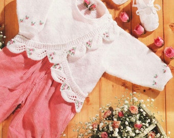 vintage knitting pattern for lovely baby girls leaf border matinee coat cardigan