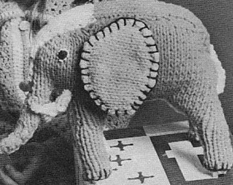 vintage elephant toy knitting pattern, PDF instant download