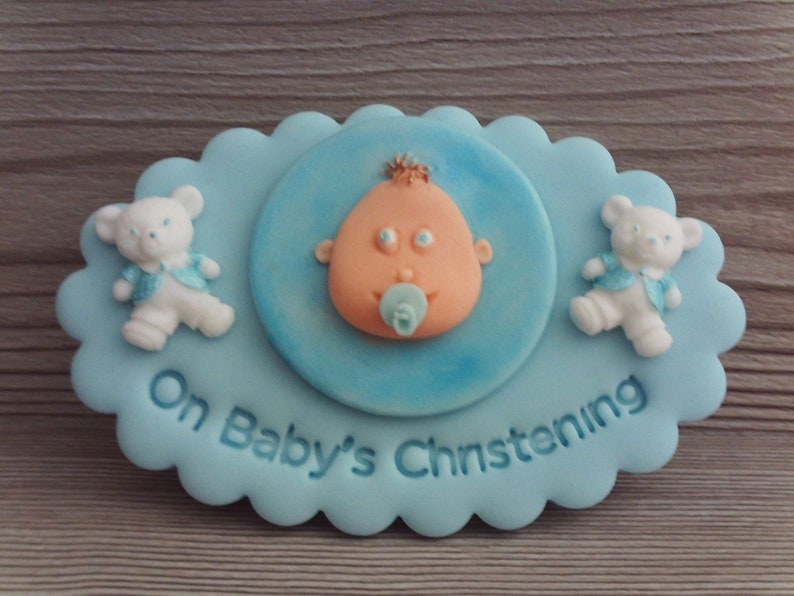 Sugar Flowers Decorations Christening Baptism Plaque Teddy