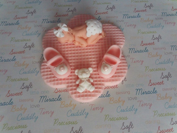 Edible Sleeping Teddy Baby Girl Cake Topper Cake Decoration Etsy
