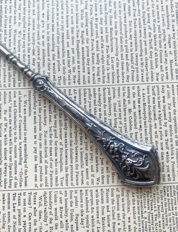 Antique Sterling Silver Button Hook Tool, Victorian Shoe Hook Tool