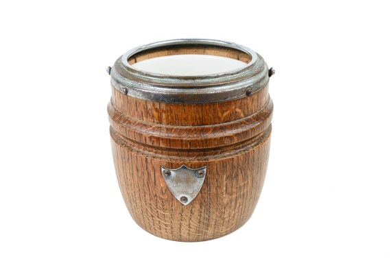Vintage Wooden And Ceramic Biscuit Barrel Barrel Ice Bucket Etsy