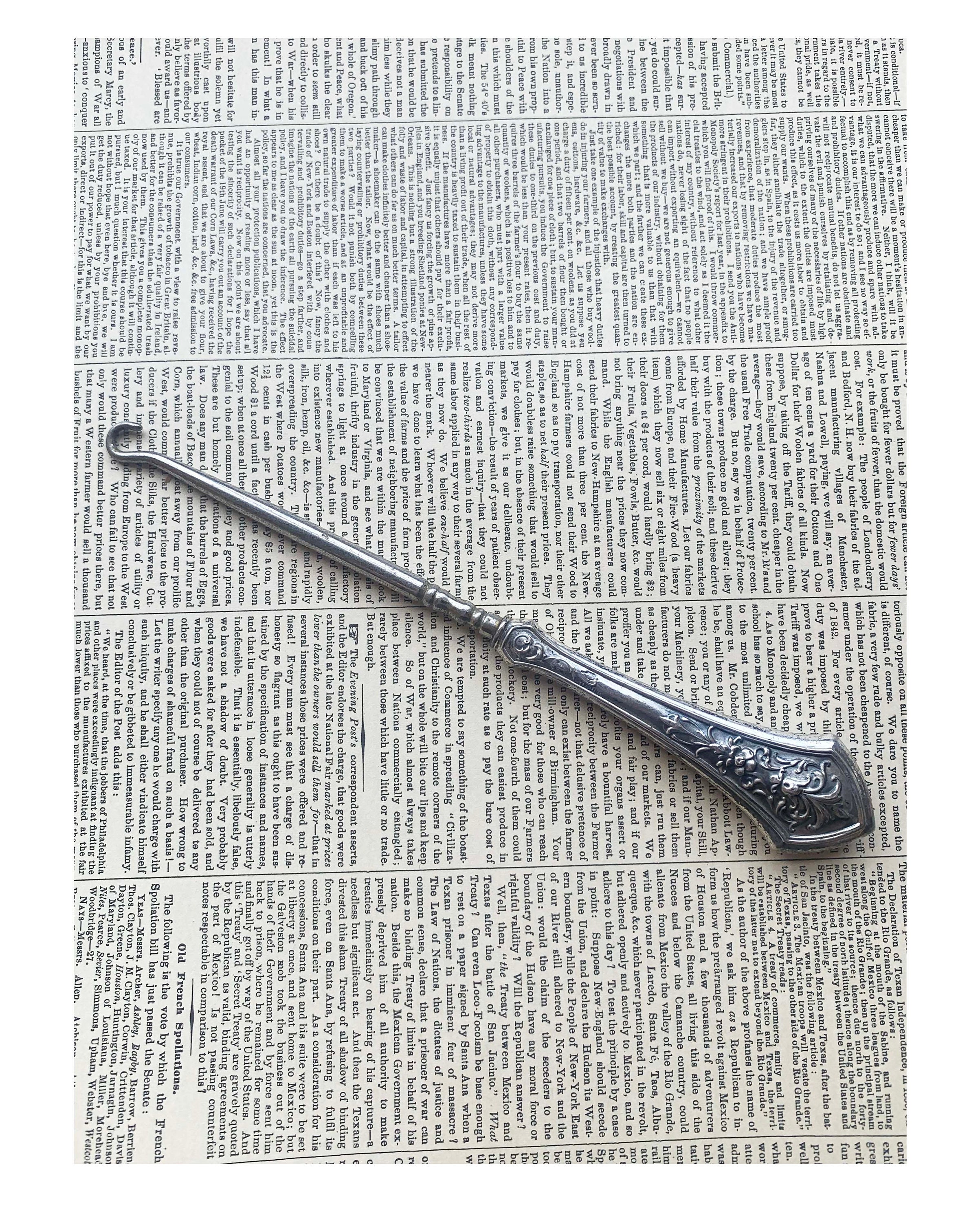 Antique Sterling Silver Button Hook Tool, Victorian Shoe Hook Tool, Antique  Tool, 1900s 