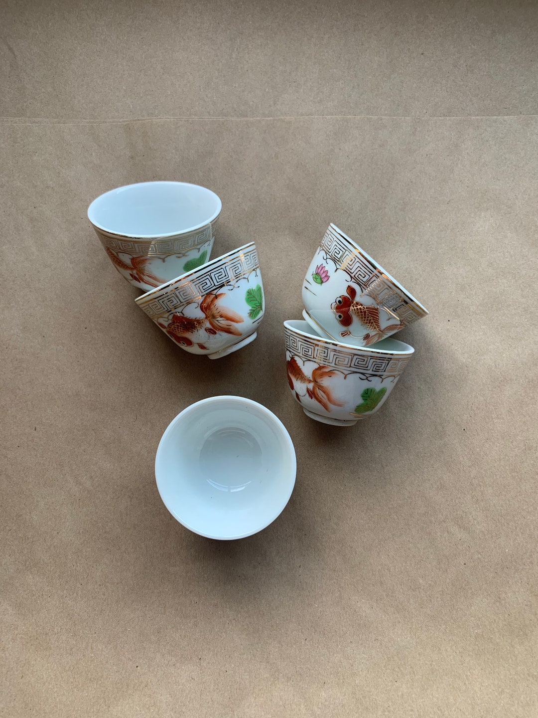 Set of 5 Oriental Tea Cups, Vintage Tea Cups, Teacup, Small Porcelain