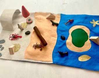 Sea Creature Play Mat, Felt Sea creatures, Travel toy, Pretend Play, Under the Sea, Open ended play, eco toy