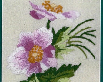 Oriental Anemone Embroidery Kit (size 4.25"x3")(by Anchor- made in UK)