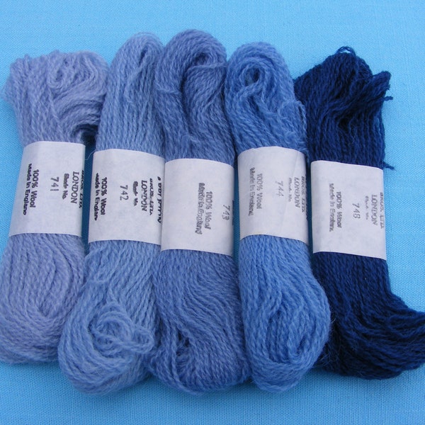 Appleton crewel embroidery wool yarn skeins -Bright China Blue shades pack (30 yards each)(pack of 5)