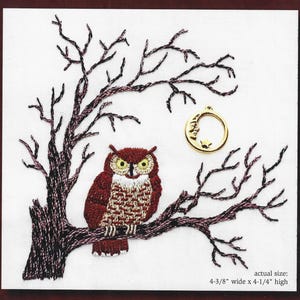 Great Horned Owl -Brazilian embroidery kit (printed fabric, charm, beads)(size 4.375&quot;x4.25&quot;)