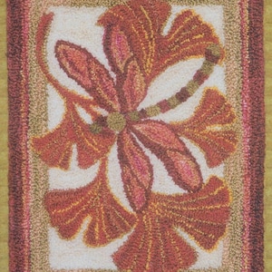 Ginko Leaves & Dragonfly Punchneedle chart pattern ( by Three Swans Studio)