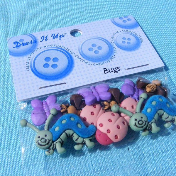 Bugs Craft Buttons for Embellishment (set of 11) (size .5"-1" - shank)(by Dress It Up)