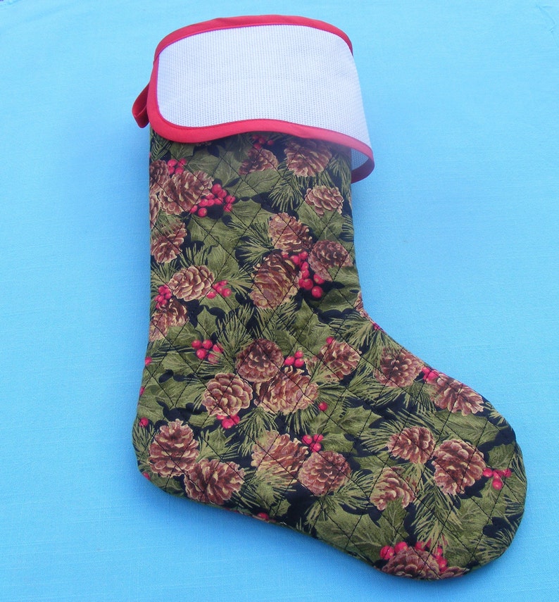 Aida Cuff Stocking Cross Stitch Large Pine cone with Holly Etsy