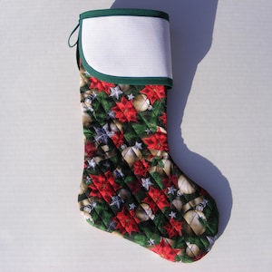 Aida Cuff Stocking Cross Stitch -Large Green Poinsettia Pre-finished Quilted Christmas