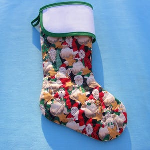 Aida Cuff Stocking Cross Stitch -Large Green Santa Pre-finished Quilted Christmas